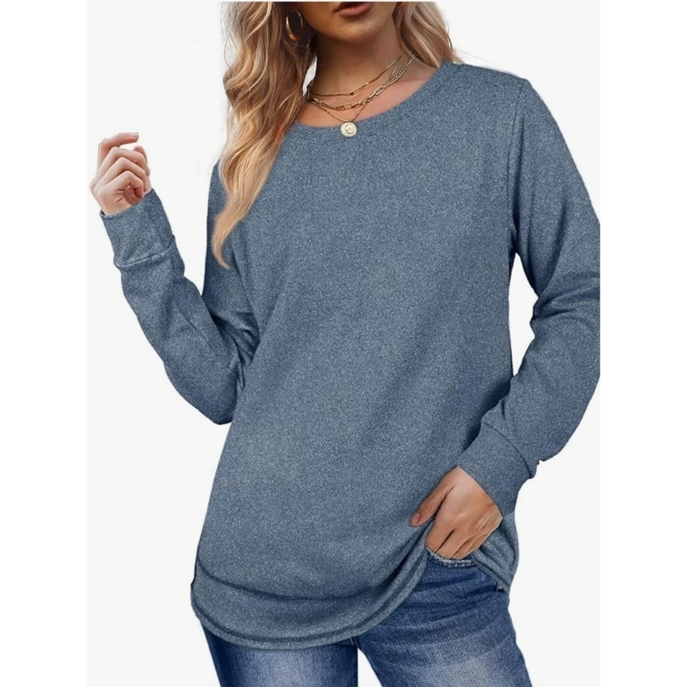 Fantaslook Curved Hem Cozy Sweatshirt Light Blue Size L